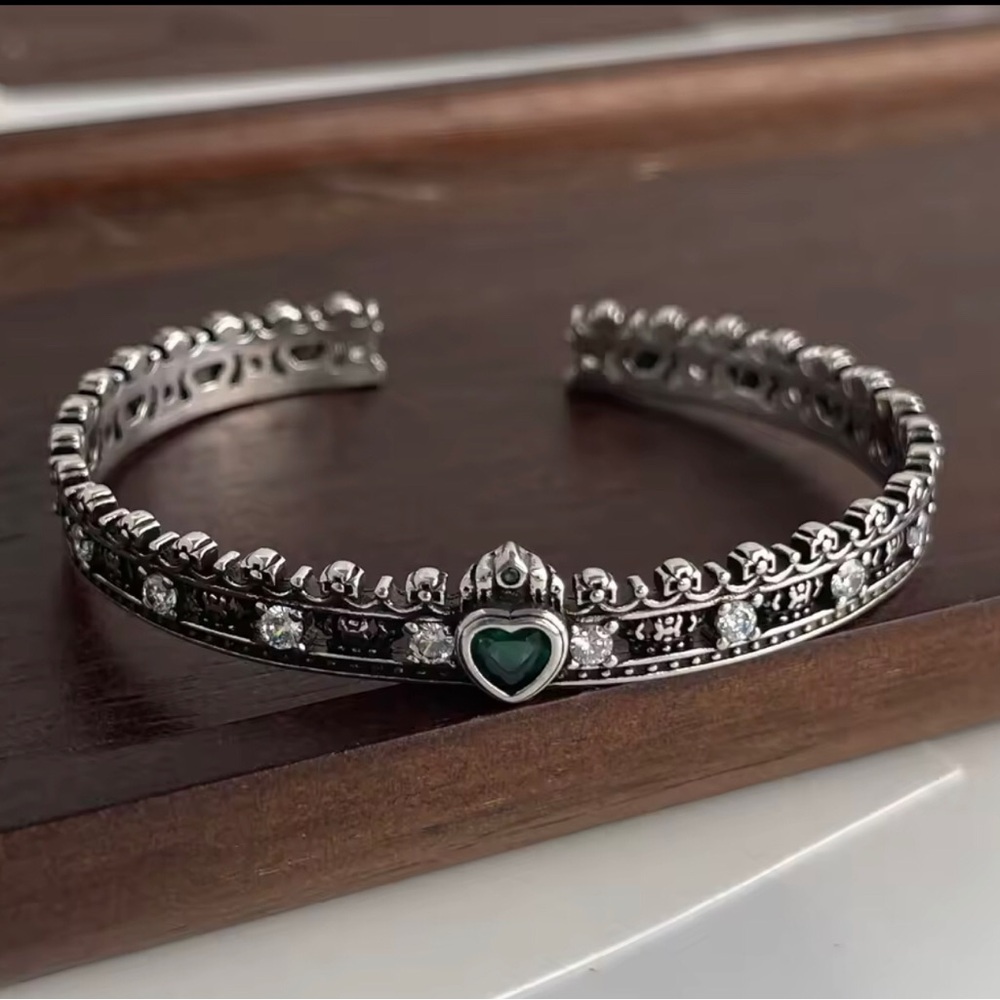 Sterling silver Heart Cuff Bracelet with blue and white cz stones